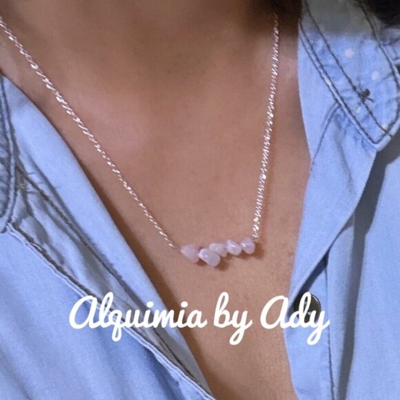 925 silver and pink quartz balanced bar dainty necklace - Picture 1 of 1